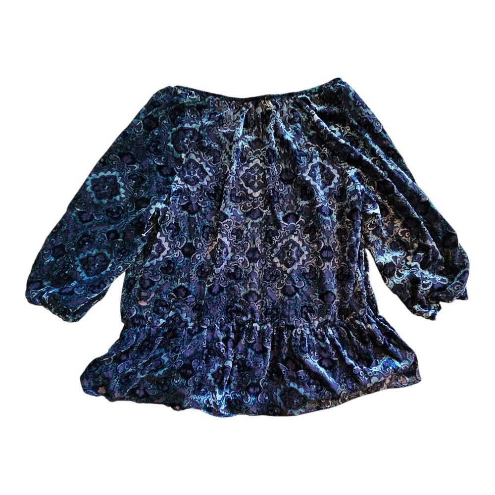 Faded Glory Womens L Velvet Burnout Peplum Top Fairy Gothic Whimsigoth - Picture 2 of 8